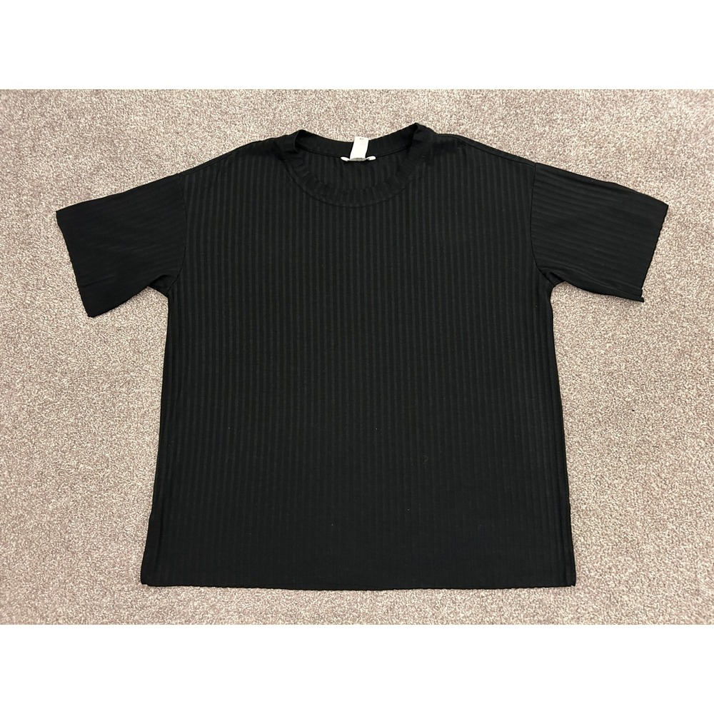 H&M Ribbed T-Shirt Womens Medium Black Excellent Short Sleeve Crew Neck Top
